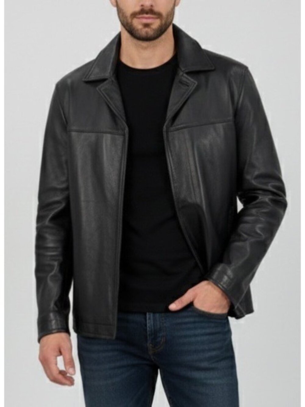 Vintage Perry Ellis Portfolio Mens Black Lambskin Leather Jacket S 90s Y2K Retro